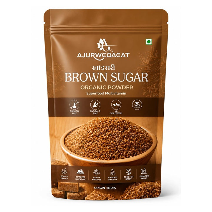 AJURWEDAEAT Brown Sugar Organic Natural Sweetener Powder Unrefined Healthy Alternative No Preservatives Fine Granules for Tea Coffee Baking Made in India (460 Gram)