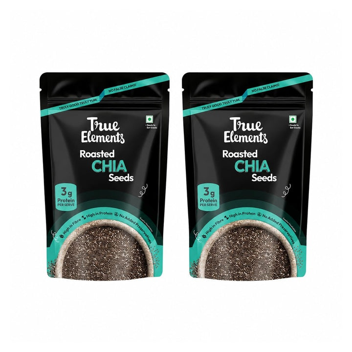 True Elements Roasted Chia Seeds 125g Pack of 2 | Rich in Protein, Fiber & Omega-3 | Healthy Superfood Seeds for Weight Management & Daily Nutrition
