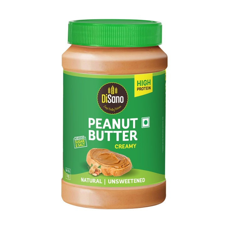 DiSano Natural Peanut Butter Creamy 1kg, Unsweetened, High Protein Peanut Butter with No Added Sugar or Salt, Nut Butter Spread, 100% Roasted Peanuts