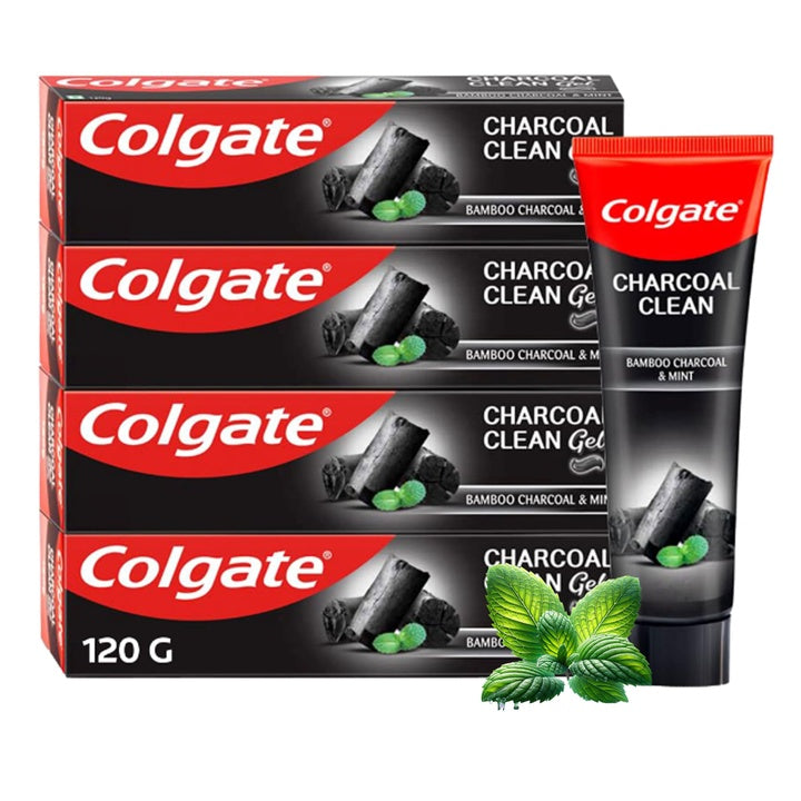 Colgate Charcoal Clean Black Gel whitening Toothpaste, 480 gm (120g x 4), Bamboo Charcoal and Wintergreen Mint for a Clean Mouth Experience