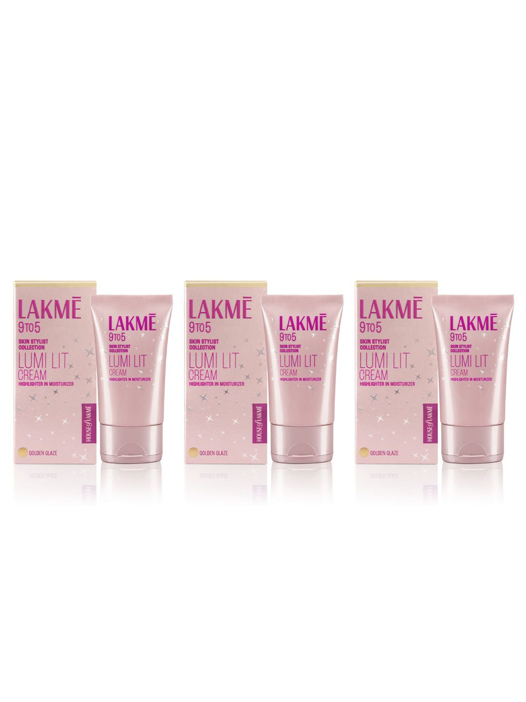 Lakme 9To5 Set of 3 Lumi Lit Cream Highlighter+Moisturizer with Hyaluronic - Golden Glaze