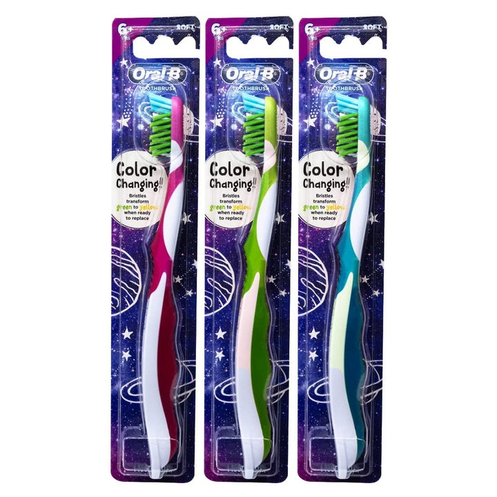Oral-B Kid Pro-Health Junior Crossaction Galaxy Manual Toothbrush, Ages 6+, Soft-Pack Of 3,Assorted