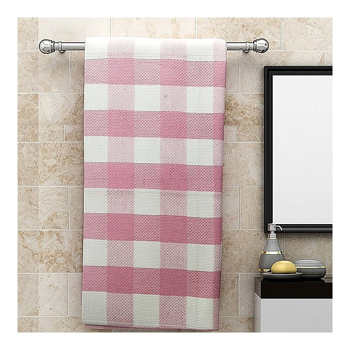 Athom Living Big Checks Bath Towel 210 GSM - Pink (75x150 cm) : 1 Unit