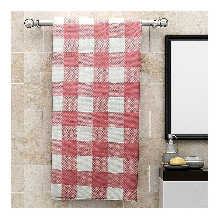 Athom Living Big Checks Bath Towel 210 GSM - Red (75x150 cm) : 1 Unit