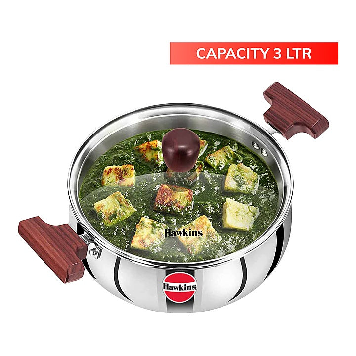 Hawkins Stainless Steel Tri-Ply Handi With Glass Lid - 3 L : 1 Unit