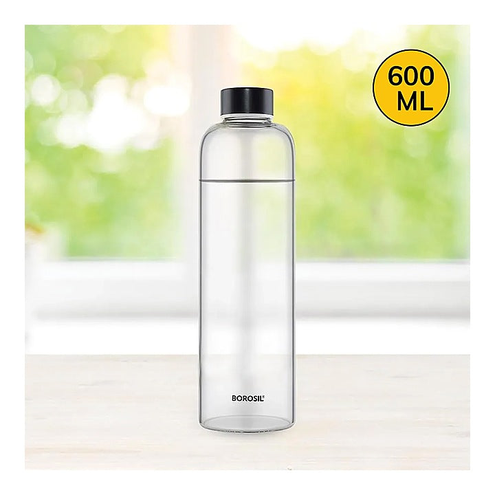 Borosil Glass Bottle With (Black Lid) 1 L : 1 Unit
