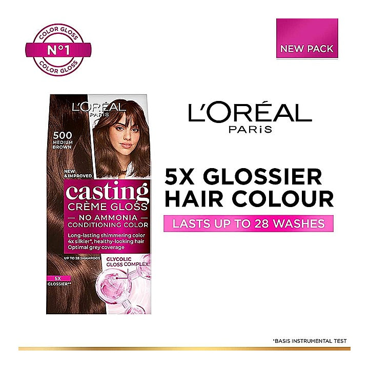 L'Oreal Casting Creme Gloss 500 Medium Brown Hair Colour - 60 g + 60 ml : 1 Unit