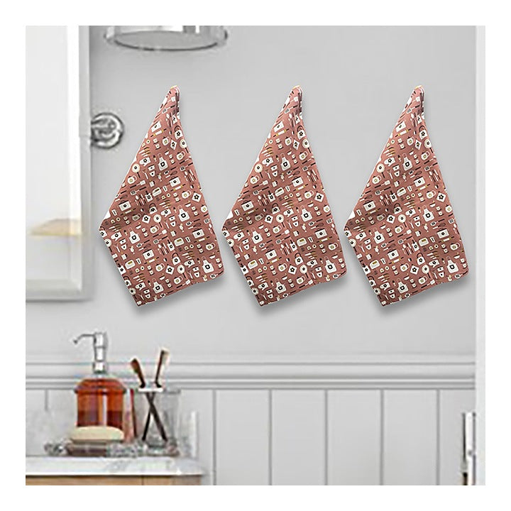 Sevenstar Cotton Kitchen Hand Towel 220 GSM (Brown) 43x60 cm - Set Of 3 : 1 Unit