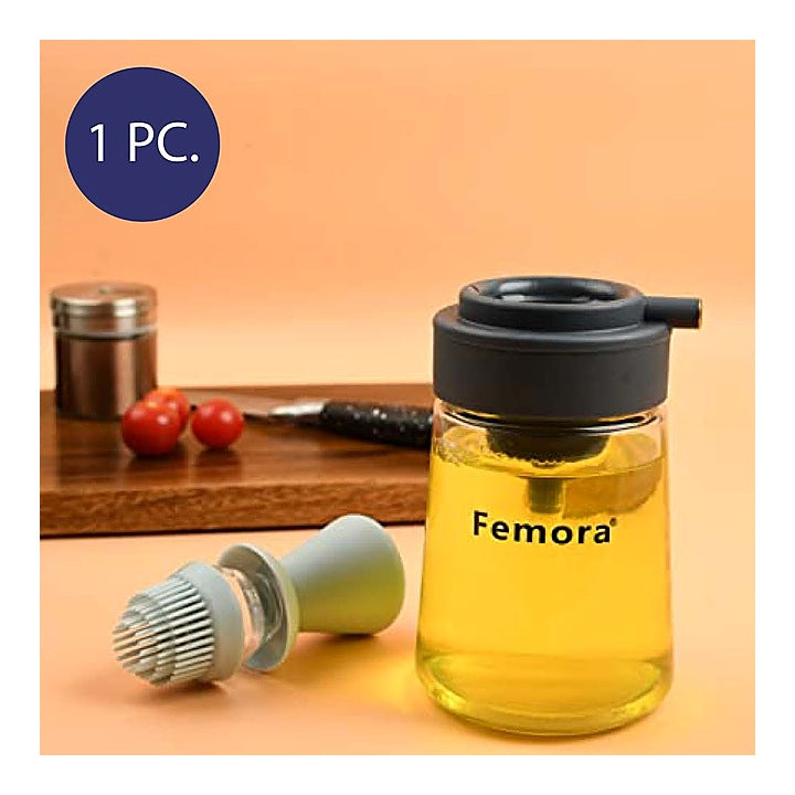 Femora Oil Dispenser Glass Bottle With Grey Silicone Brush : 350 ml