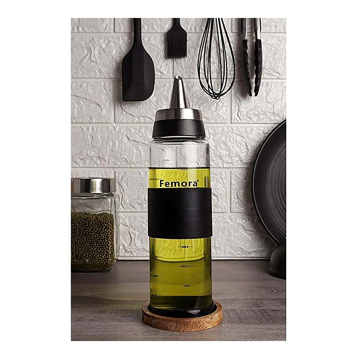 Femora Borosilicate Glass Oil Dispenser With Stainless Steel Lid : 500 ml