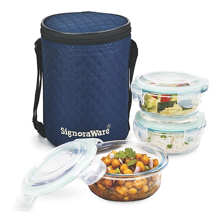 Signoraware Executive Borosilicate Glass 3 Lunch Box With Bag - Set of 3 : 1 Unit