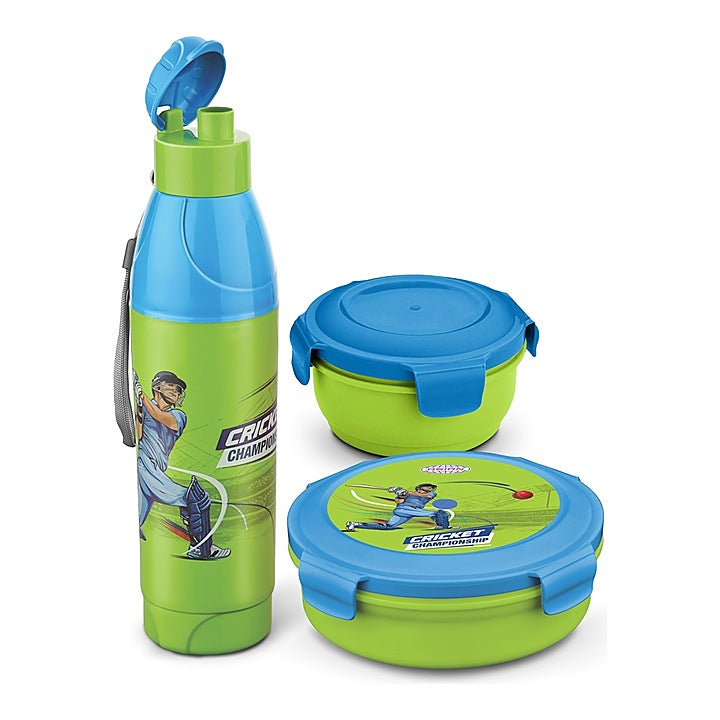 Asian Little Champions Set Lunch Box & Bottle (Green & Blue) - Set of 3 : 1 Unit