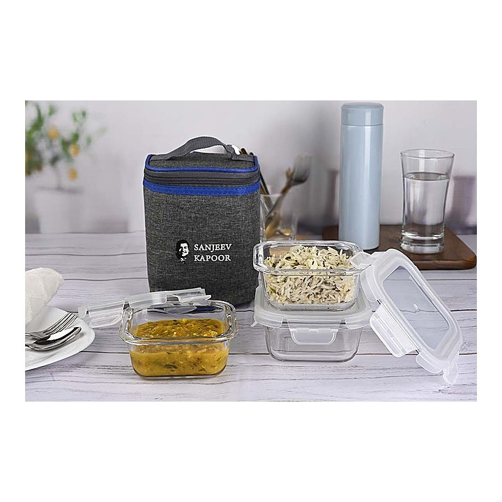 Sanjeev Kapoor Boston Square Glass Lunch Box Set of 3 Container : 1 Unit