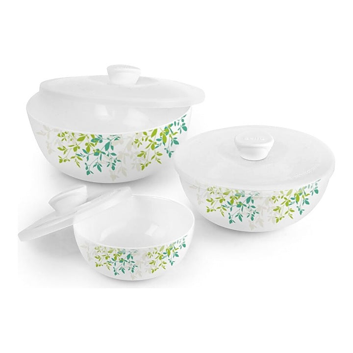 Cello Opalware Green Orchard Mixing Bowls With Lid (White) - Set of 3 : 1 Unit