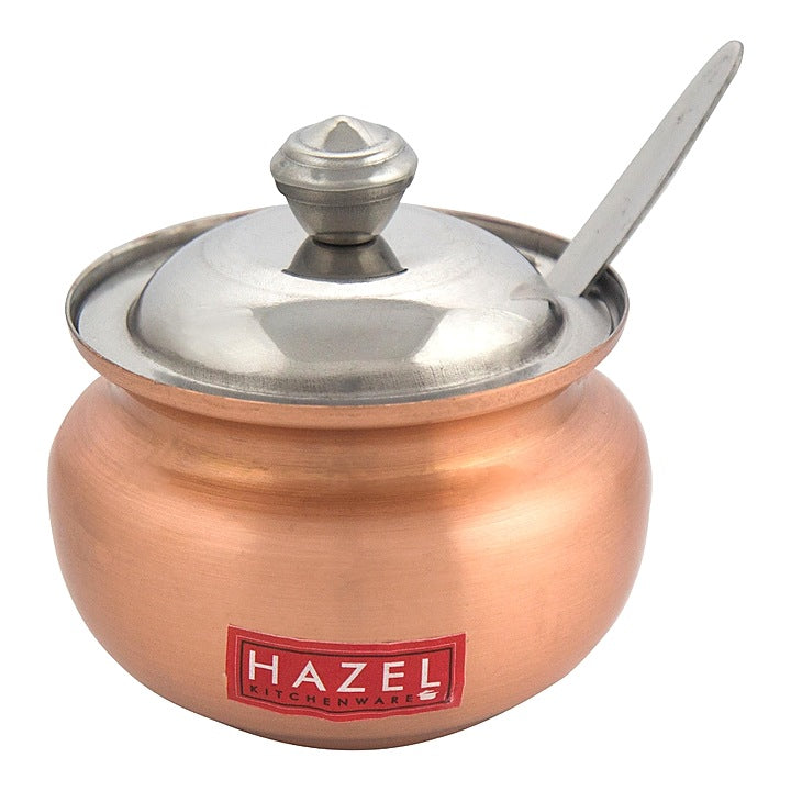 HAZEL Stainless Steel Copper Finish Oil Ghee Pot With Spoon & Lid : 300 ml