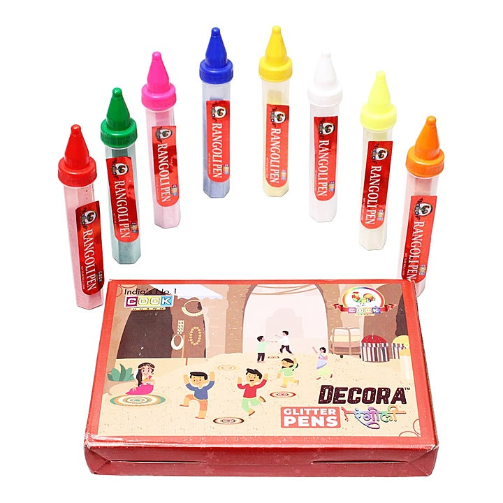 Cock Brand Decora Glitter Rangoli Pens 8 Pieces : 1 Unit