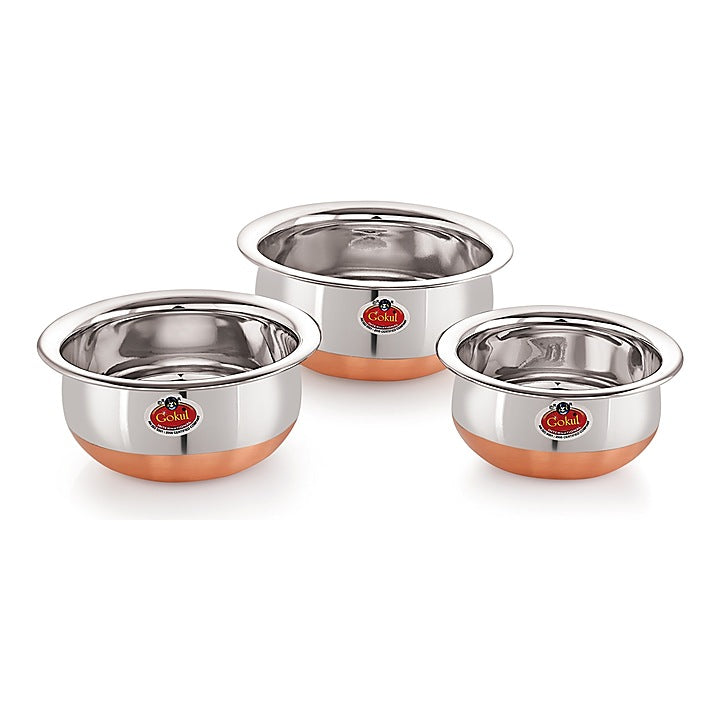 Gokul Stainless Steel Copper Bottom Handi Set - Set of 3 : 1 Unit
