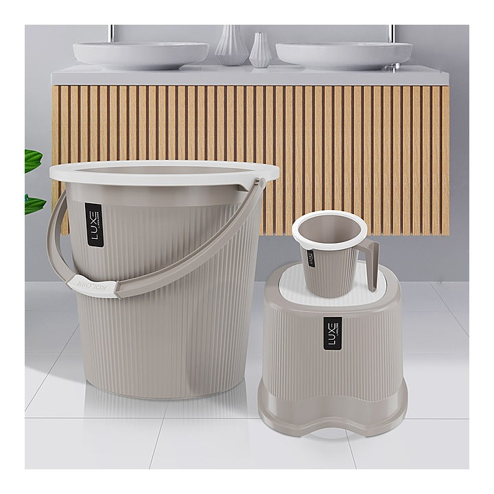 Kolorr Plastic Luxe Bath Set (Sand Stone) - Set Of 3 : 1 Unit