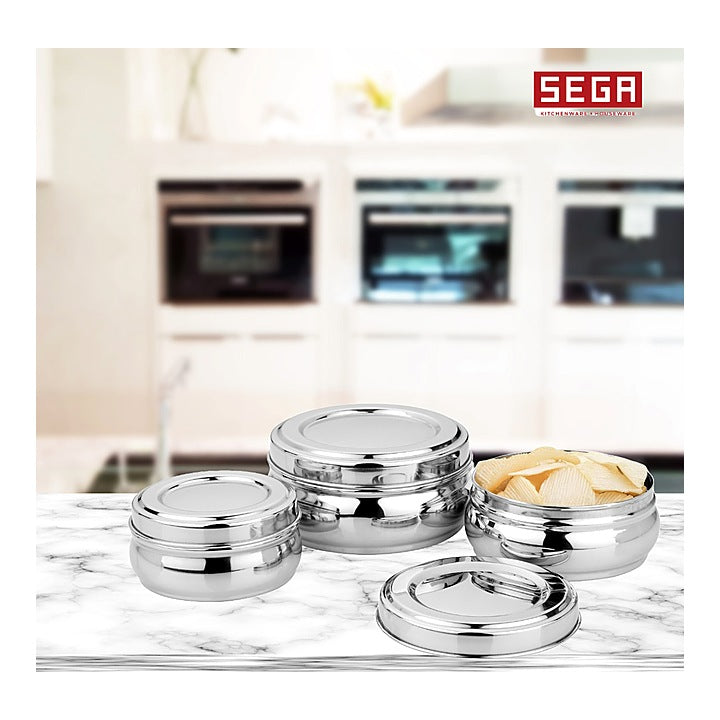 SEGA Stainless Steel Belly Shape Puri Dabba Set (3 Pieces) : 1 Unit