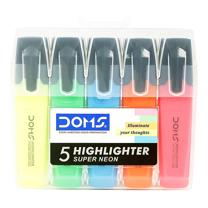 Doms Super Neon Highlighter Pens - 5 Pieces : 1 Unit