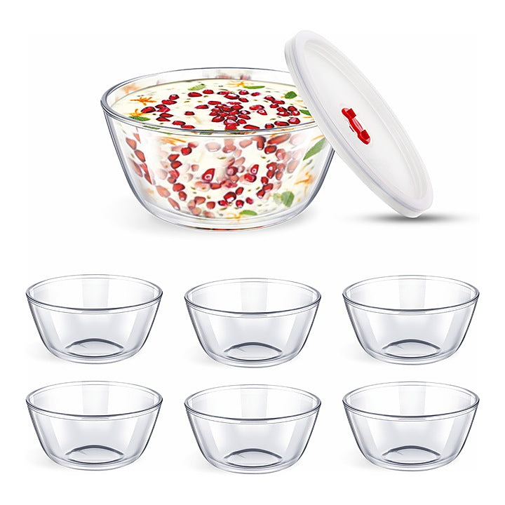 Signoraware Sugarcream Pudding Set (Mixing Bowl With Lid + 6 Bowls) : 1 Unit