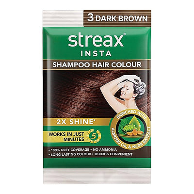Streax Insta Shampoo Hair Colour 3 Dark Brown : 1 Unit
