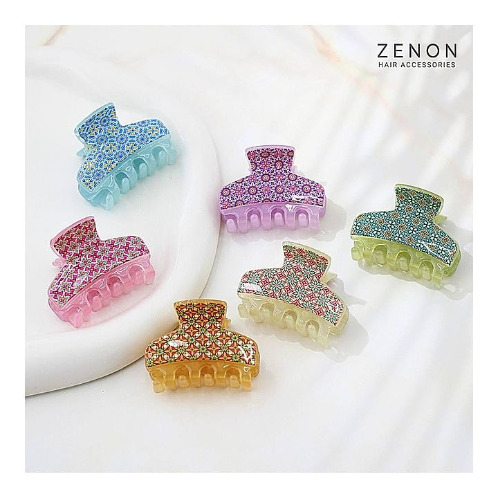Zenon Medium Printed Hair Claw Clip 2061 (Indian Gloss) - 6 Pieces : 1 Unit