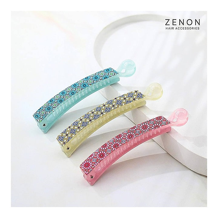 Zenon Medium Printed Banana Clip 6511 (Indian Gloss) - 3 Pieces : 1 Unit
