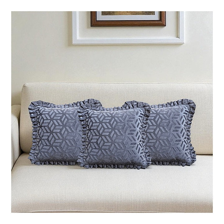 MHF Abstract Grace Frill Cushion Cover 02 (Grey) 40 x 40 cm - Set of 3 : 1 Unit