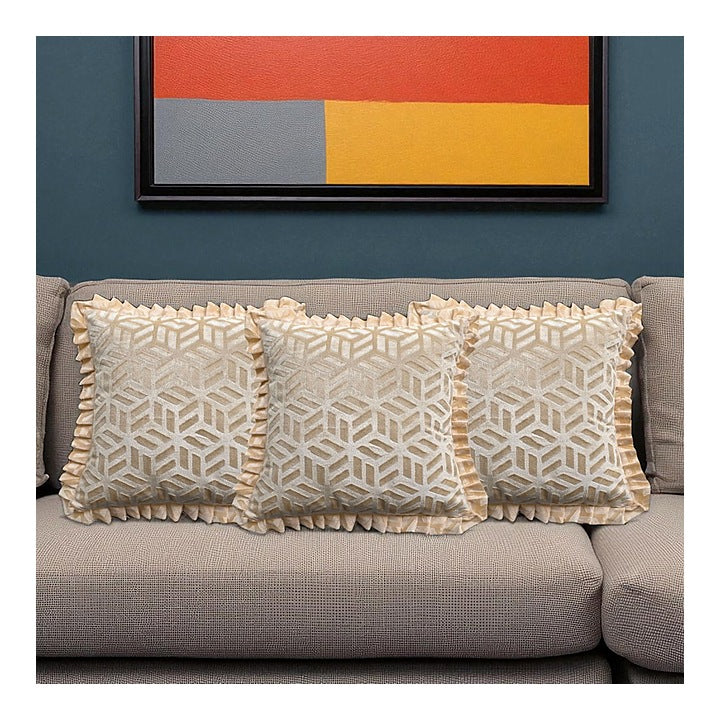 MHF Abstract Grace Frill Cushion Cover 04 (Beige) 40 x 40 cm - Set of 3 : 1 Unit