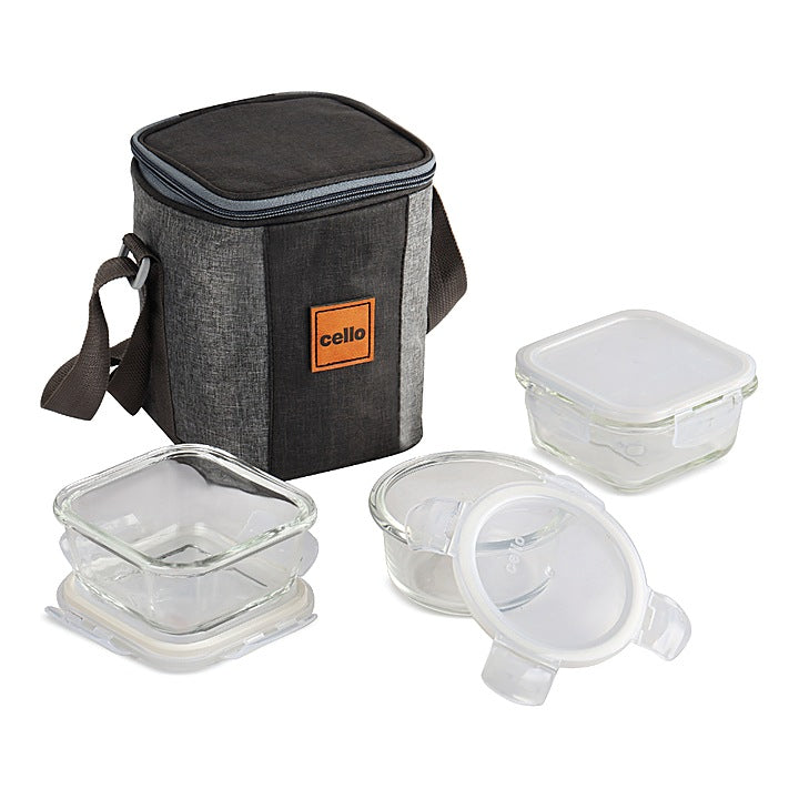 Cello Glassy Mix Three Lunch Box With Lunch Bag : 1 Unit