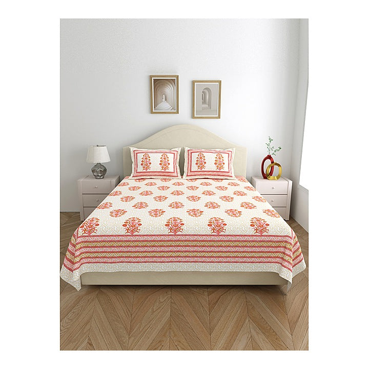 Salona Bichona 100% Cotton Semi King Size Bedsheet (J006A) 220 x 265 cm : 1 Unit