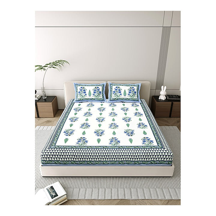 Salona Bichona 100% Cotton Semi King Size Bedsheet (051B) 220 x 265 cm : 1 Unit
