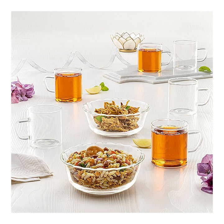 Borosil Grace Glass Bowls & Mugs - (6 Pieces) : 1 Unit