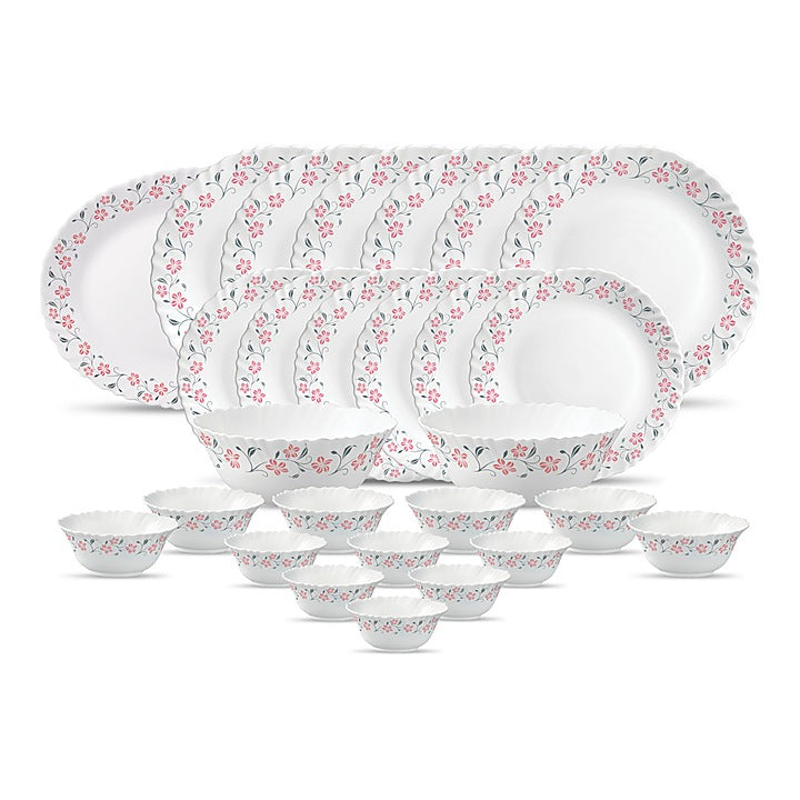 La Opala Classique Grace Red Dinner Set (White) - 27 Piece : 1 Unit