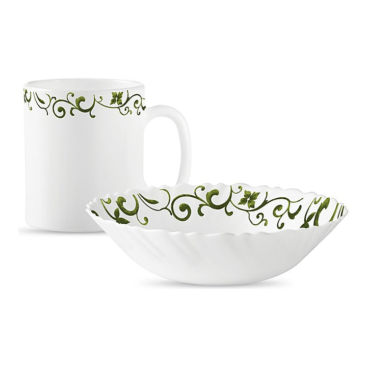 La Opala Swirls Green Breakfast Mug & Bowl Set (White) - 2 Piece : 1 Unit
