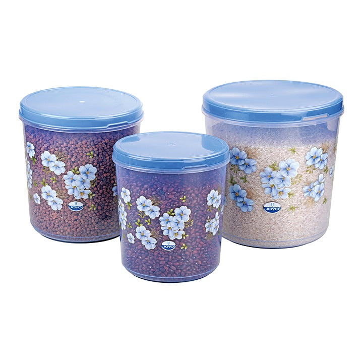 Joyo Storewell Round Plastic Container (Pleasant Blue) - Set Of 3 : 1 Unit