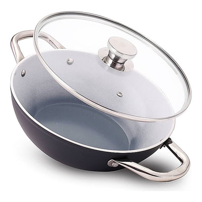 Wonderchef Eco-Glide Ceramic Coated Kadhai With Glass Lid (Grey) - 24 cm : 1 Unit