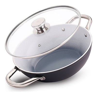 Wonderchef Eco-Glide Ceramic Coated Kadhai With Glass Lid (Grey) - 28 cm : 1 Unit
