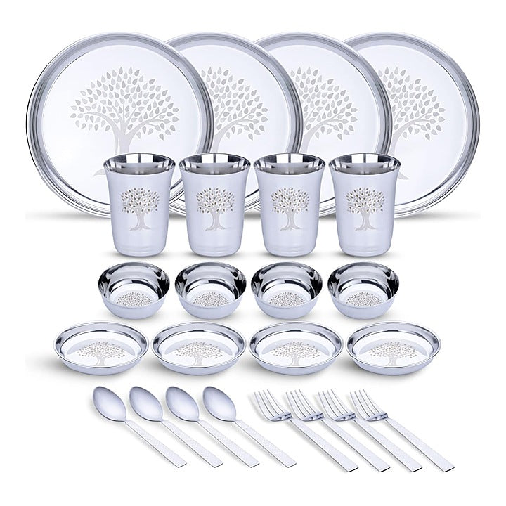 Limetro Stainless Steel Laser Printed Dinner Set (24 Pieces) : 1 Unit