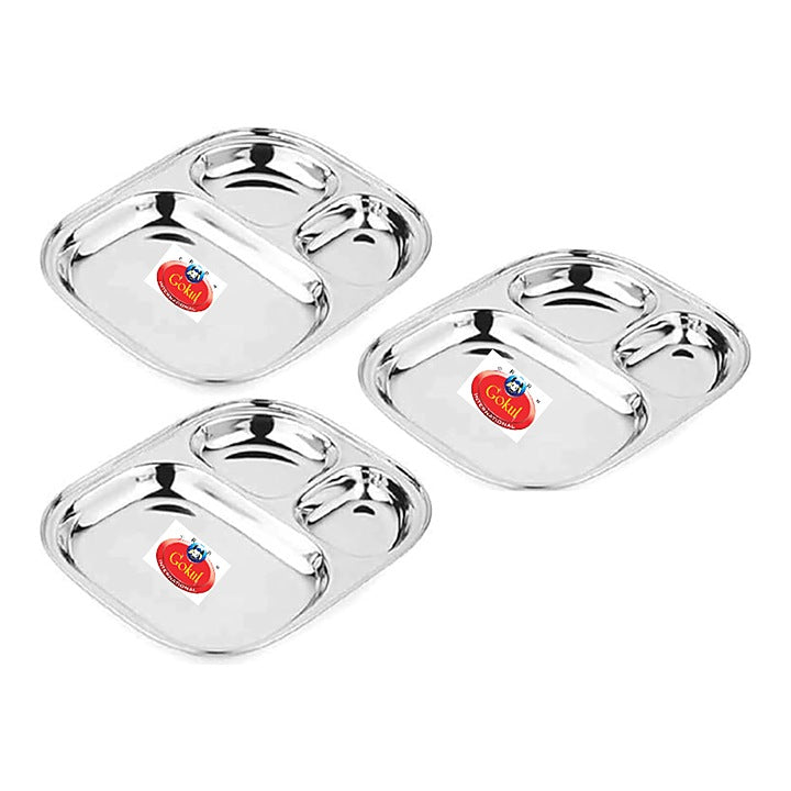 Gokul Stainless Steel Oval Pav Bhaji Plate - 3 Pieces : 1 Unit