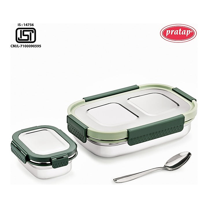 Pratap Stainless Steel Lunch Box Green - 780 ml : 1 Unit