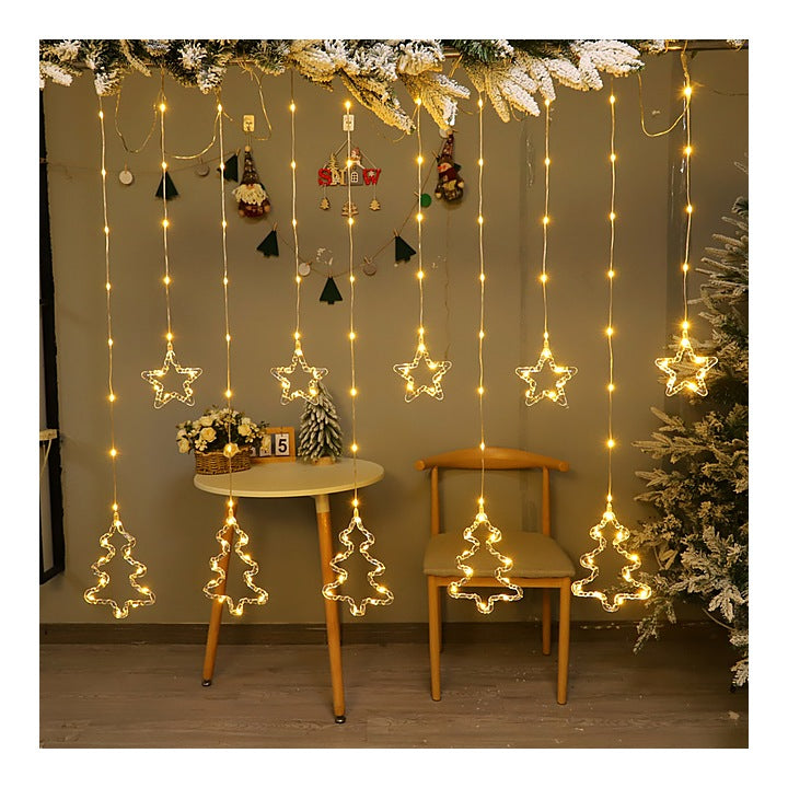 Desidiya 6+6 Christmas Tree & Star Led Curtain Lights (Warm White) : 1 Unit