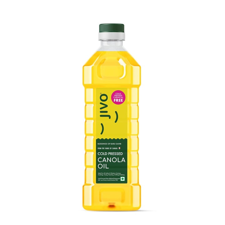 JIVO Cold Pressed Canola Oil 1 Litre | Contains MUFA | Fortified with Vitamins A & D | Cholesterol-Free Oil | Versatile Edible Oil | Ideal for Roasting, Frying, Baking & a Variety of Cuisines