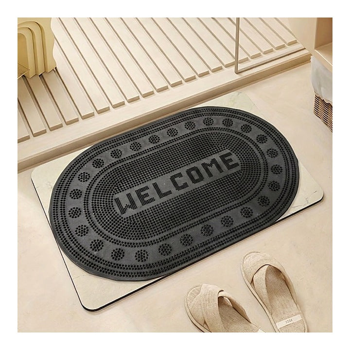 Elanza Antiskid oval welcome Doormat (Black) - 38 x 58 cm : 1 Unit
