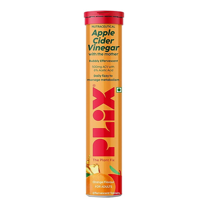 Plix Orange Flavour Apple Cider Vinegar Effervescent Tablets : 15 Unit
