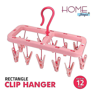 Home Style Plastic Cloths Hanger With Clips (Pink) - 12 Pieces : 1 Unit