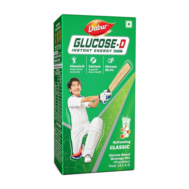 Dabur Glucose-D Instant Energy Drink Powder - 1kg (Carton)| Enriched with Vitamin D & Calcium | 99.4% Glucose Quick Energy Replenishment Formula | Easy to Mix Refreshing Drink