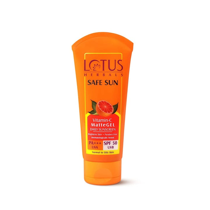 Lotus Herbals Safe Sun Vitamin C Matte Gel Daily Sunscreen SPF 50 PA+++ Paraben Free Dermatologically Tested Anti Pollution Suitable for Normal to Oily Skin for Women and Men 75g