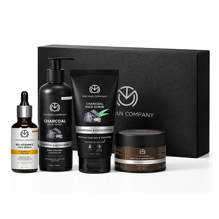 The Man Company Face On Point Facial Kit for Men | Pack of 4 | Charcoal Face Wash, Charcoal Scrub, 10% Vitamin C Serum & Daily Moisturizing Cream | Men's Skincare Gift Set | Rakhi, Anniversary & Birthday Gift for Men